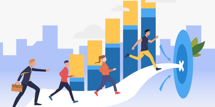 People running towards the target